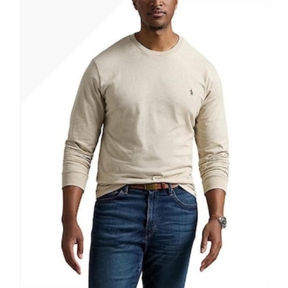 Polo Ralph Lauren Mens Long Sleeve T-Shirt Oatmeal Heather XXL 710722091014